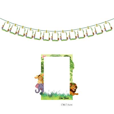 China Hawin's Map Safari Animal Photo Banner Wild Jungle First Birthday Banner Decorations Photo Monthly Banner for sale