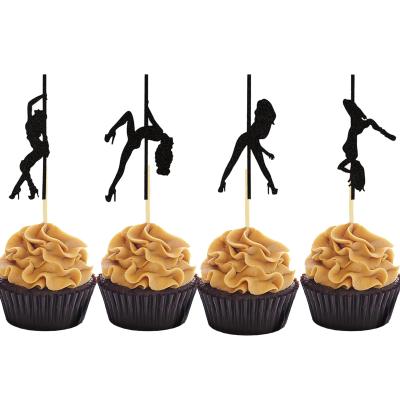 China HAWIN Black Pole Dancer Cake Toppers Hen Party Cupcake Toppers Bachelor Party Card Decoration for sale