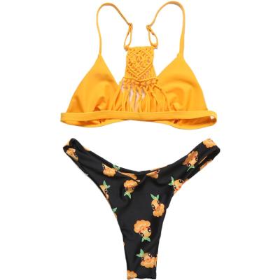 China Solid Top Style Breathable Bikini Designer Back Strap Tied Swimsuit Printing T-back Bottom Swimwear Bikini for sale