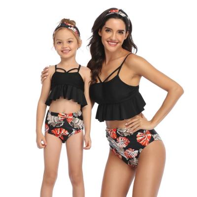 China Breathable Mother Daughter Ruffled Swimwear and High Waist Bikini Bathing Matching Swimming Suit Beach Outfit Family Mom Child Swimwear for sale