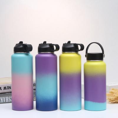 China Custom Viable Logo Sports Water Bottle Vacuum Flask Stainless Steel Water Bottle With New Straw Lid Wide Handle for sale