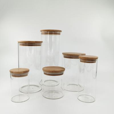 China Large Sustainable Hot Selling Glass Jar Sublimation Glass With Bamboo Lids For Storage for sale