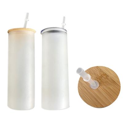 China Hot Sale 25oz Viable Empty Sublimation Lid Straw Large Capacity Borosilicate Glass Bamboo Tumbler for sale