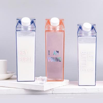 China Modern 17oz 500ml 34oz 1000ml BPA Free Leakproof Transparent Square Milk Carton Shaped Double Wall Clear Acrylic Plastic Milk Bottle for sale