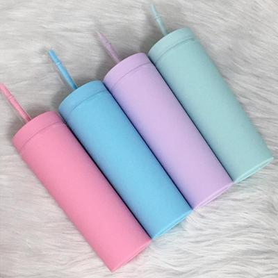 China Shatterproof Pastel Acrylic Plastic Matte Skinny Tumblers Viable Hot Sale Double Wall Colors 19oz 20oz With Straws for sale