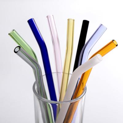 China Viable Elbow Flat Mouth Tea Milk Care Lip Care Transparent Color Glass Straw Environmentally Friendly Heat Resistant Glass Straw for sale