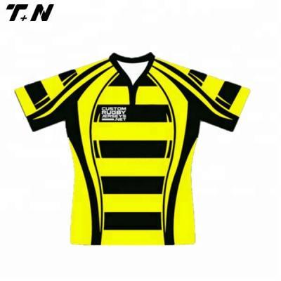 China Custom Cotton Fabric Antibacterial Logo Reputable Fashion Yellow And Black Striped Rugby Shirt for sale