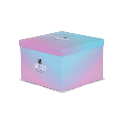 China Recyclable manufacturer produce transparent cake box with ribbon in gradient color baking packaging box for sale