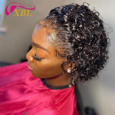 China Pixie Cut Wigs Hair 150% Density Short Spring Curl XBL Pixe Curly Dangle Lace Wigs Bleached Swiss Knots Transparent Lace Frontal Wigs for sale