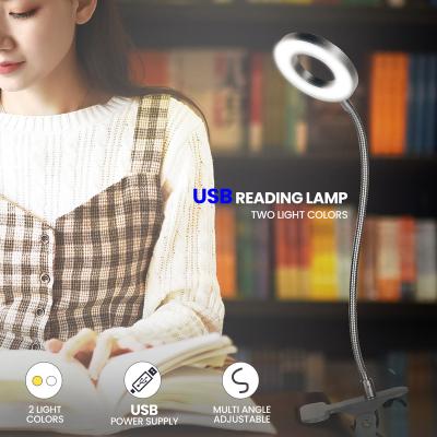 China NEW Modern Flexible Gooseneck Eye Protection Book Hold USB Clip Light 7W LED Light White/Warm White Desk Lamp For Reading Night Light for sale