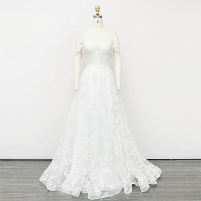 China Anti-Static Luxury off-shoulder Lace Emroidered Tulle Wedding Dresses Bridal Dress for sale