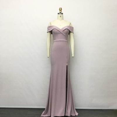 China Simple Design Anti-Static Off-Shoulder High Split Long Dresses Elegant Evening Dress for sale