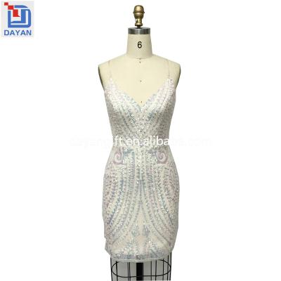 China 2021 Women's V-Neck Sparkle Sequin Sleeveless Tight Elegant Sexy Hot Anti-Static Party Short Evening Dress for sale