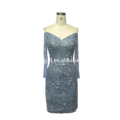 China Anti-Static Tight Elegant Sheer Sequin Sparkle Long Sleeve V-Neckline Short Party Evening Dress for sale