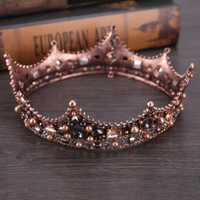 China Baroque alloy /rhinestone/crystal vintage black pearl diamond-studded whole circle metal bride crown party crown tiara for sale