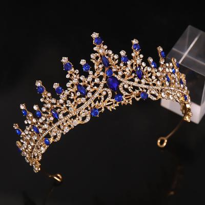 China Alloy Rhinestone/Crystal Blue Rhinestone Princess Bridal Tiaras Wedding Crown Party Crown for sale