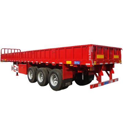 China Cargo Loading 3-Axle Sidewall Semi-Trailer Three Axle Semi Trailer 30 Ton New Flatbed Trailer Extendable for sale