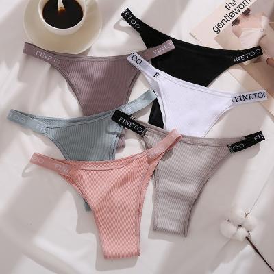 China Antibacterial Drop Shipping Solid Color Mid Waist Women's Cotton Panties Ribbed Letter Waistband Women Panties for sale