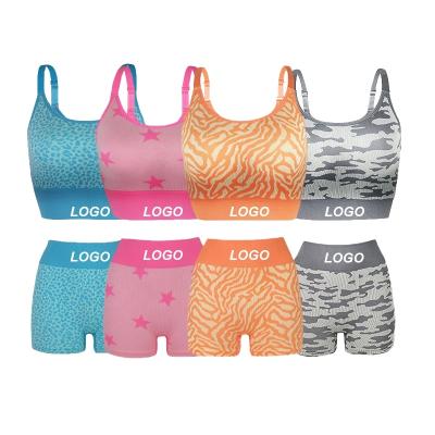 China 2021 viable custom LOGO Two Piece Womens Yoga sets high waist fitness seamless nylon sports bra cyclist crack! crack! shorts yoga set for sale