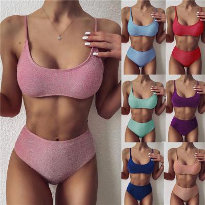 China Amazon Waist Breathable Multicolor Bikini Top Split Pink Sexy Two Piece 2 Piece Swimsuit for sale