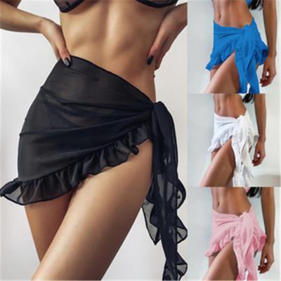 China 2021 New Breathable Bikini Outer Blouse Pants Outer Cover Chiffon Blouse Cover Skirt Pure Color Swimwear Cover Up Dresses for sale