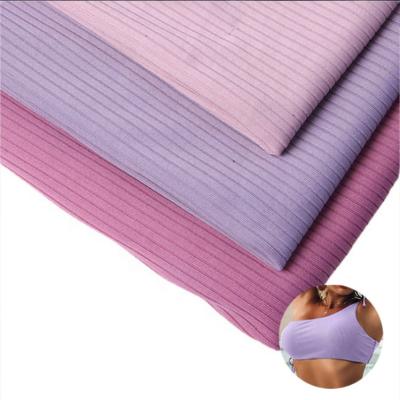 China Double faced new stretch 86%nylon 14%spandex good ice silk weft single jersey knitted ribbed fabric for underwear pants for sale