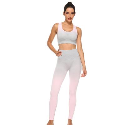 China Women Gym Wear Sets Sports Jogger Set Breathable Gradient Yoga Bra Gaiters Sets 2 Pieces for sale