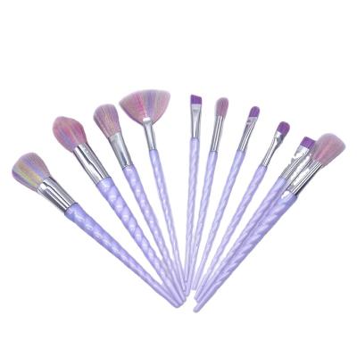 China Hron + Nylon 10 PCs Unicorn Makeup Brushes with Colorful Unicorn Horn Shaped Handles Fantasy Bristle Makeup Brush Set with Box for sale