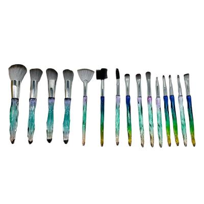 China Crystal Cosmetic Brush Plastic + Nylon Makeup Brush Set 15 Brushes Base Kit For Makeup for sale