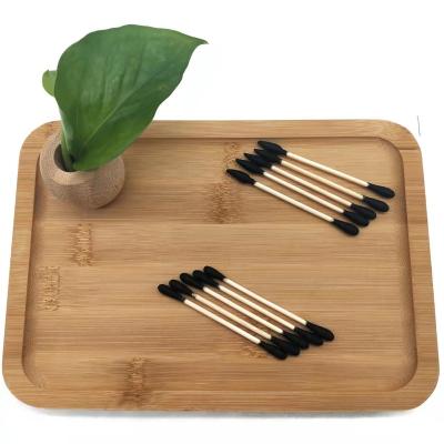 China Eco-Friendly Slanted Black Bamboo Cotton Bud Swab Personal Care Charcoal Double for sale