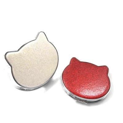 China Lovely Design Pocket Mirror Cat Shape PU Luxury Leather Cosmetic Pouch Makeup Compact Mirror for sale