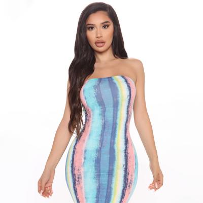 China Breathable 2021 New Fashion Lady Tie Dye Printed Sleeveless Summer Sexy Clothing Maxi Bodycon Long Sundress Women Casual Sun Dresses for sale