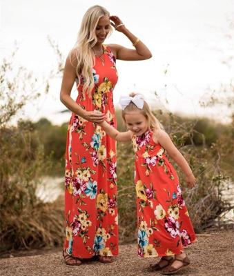 China Sleeveless Mommy and Me Summer Breathable Girls New Arrival Floral Dress Mommy and Me Outfits Dress for sale