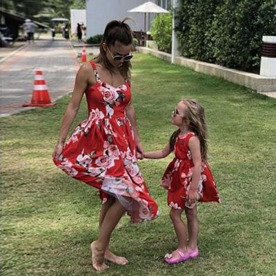 China 2022 Summer Breathable New Hot Selling Digital Printing Suspenders Flower Parent-child Sleeveless Dress for sale