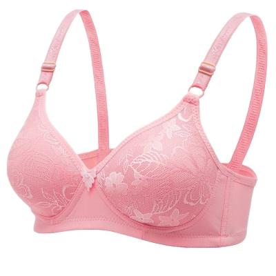 China QUICK DRY plus size 36 full coverage bra cup underwear set women lace up waist lift gather knitted mature bra for women for sale