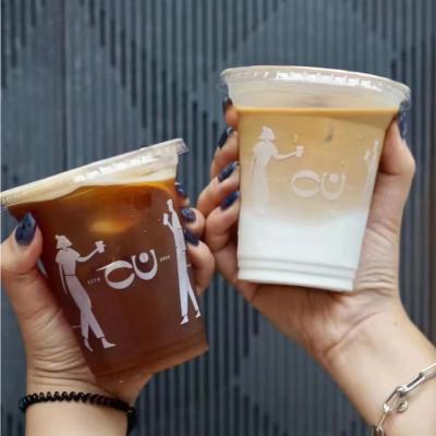 China Custom logo 12 clear, 16, HARD AND THICK 24oz sip 24oz factory plastic cups lid milktea disposable juice cups with plastic slider lid strawlebss lid for sale