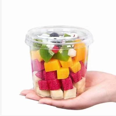 China Factory Supply 16oz 117mm HARD AND THICK 650ml Round Shape PET Plastic Salad Fruit Vegetable Nuts Grocery Container Cup With Lid for sale