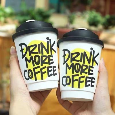 China Factory 8oz 12oz Juice Coffee Packaging Double Layer HARD AND THICK Biodegradable Takeaway Paper Cups With Lid Sleeve for sale