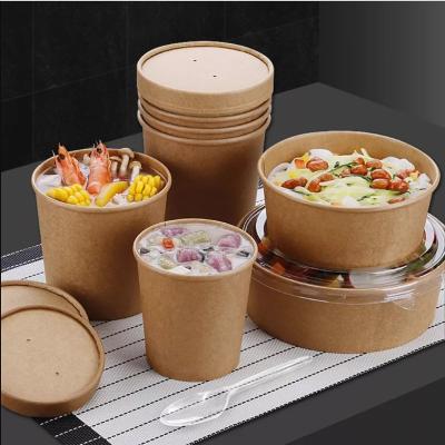 China HARD AND THICK plant food grade take away container soup cup salad wrapping paper biodegradable disposable bowl with lid for sale