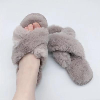 China Fashion Trend New Home Slippers Women Lace Furry Plush Fur Slippers Women Furry Bedroom Slippers For Women for sale