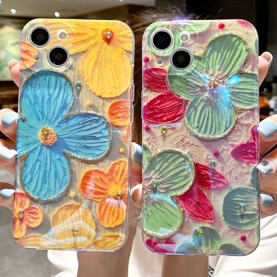 China Soft TPU Flower Glitter Laser Phone Case For iPhone 11 12 13 Pro X Max XS XR 7 8 Plus Shockproof Silicone Cover for sale