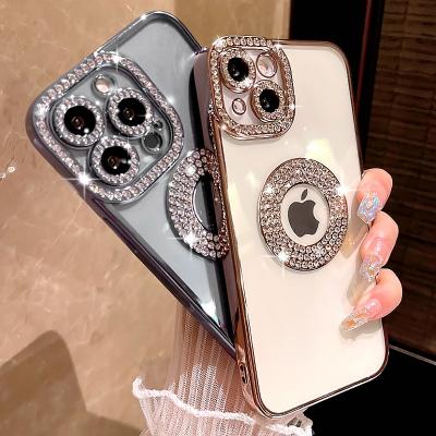 China Luxury Waterproof Clear Plated Phone Case For iPhone 11 12 pro Max Plus Hollow Out Glitter 13 14 Soft Rhinestone Bumper Cover for sale