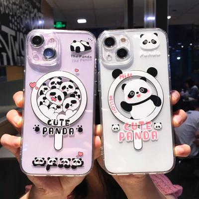 China Cute Cartoon Waterproof Panda Magsafe Transparent Phone Case For iPhone 14 pro 13 12 11 14 max plus magnetic wireless charging bumper cover for sale