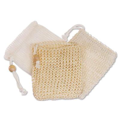 China Customized Eco-Friendly Reusable Reusable Mesh Net Bags Drawstring Bath Shower Hand Mesh Sisal Soap Net Bags for sale