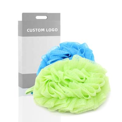 China Exfoliate. All Natural Custom Eco-Friendly Cotton Flower Shower Ball Exfoliating Double Action Design Body Bath Loofah Sponge for sale