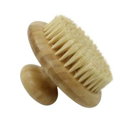 China All Natural Custom Logo Handheld Natural Shower Scrubber Brush Round Sisal Bamboo Bath Body Dry Brush for Exfoliating and Reducing Cellulite for sale