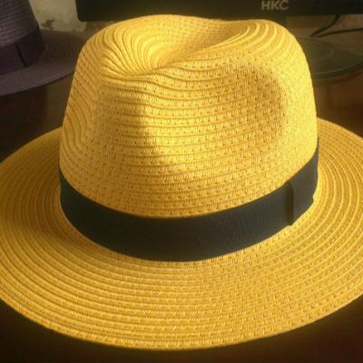 China Yellow Striped Paper Panama Hat With Black Stripe Paper Hat for sale