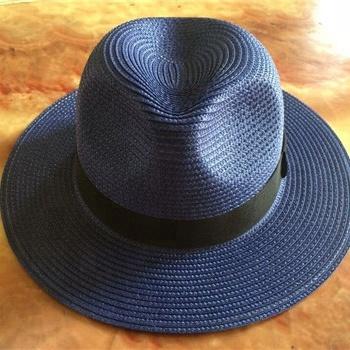 China Striped PP Polyester Panama Hat Flexible Panama Straw Hat Black Paper Hat for sale