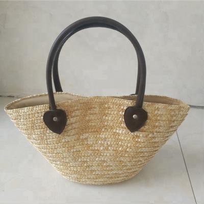 China China Natural Handmade PU Handle Straw Bag With One Color TC Coating for sale