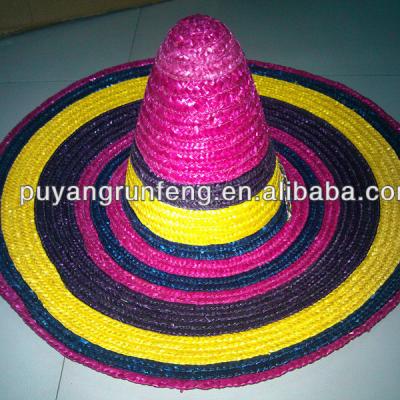 China Striped Mexican Sombrero Large Wheat Brim Straw Hats for sale